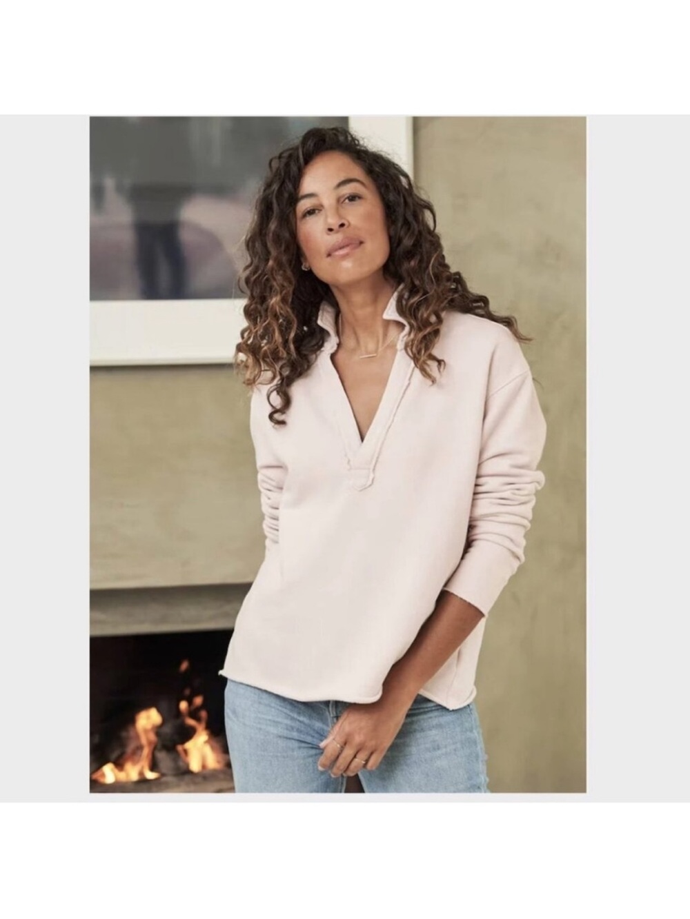 FRANK & EILEEN Patrick Popover Henley Sweatshirt in Light Pink / Vintage Rose XS - Picture 10 of 13